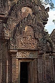 Banteay Srei temple - northern library west pediment, Krishna slaying Kamsa his wicked uncle 